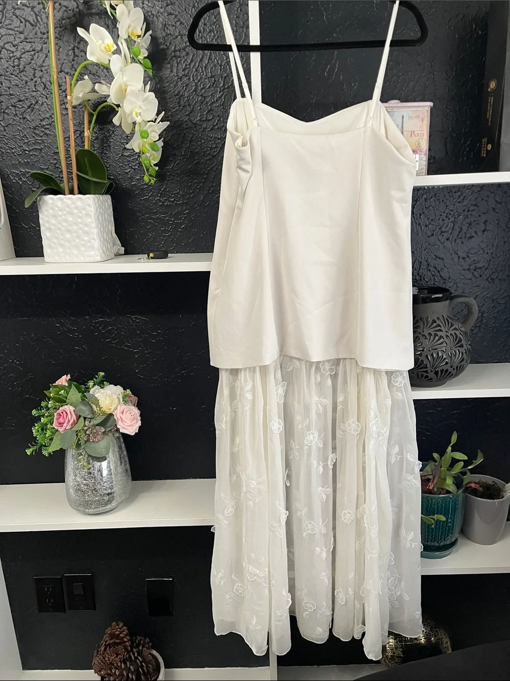 Spaghetti Strap Dress with Embroidered Skirt